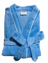 Roupão de Banho Briza Veludo Adulto c/ Viés 100% Algodão Manga Curta (3022) Azul Tam GG