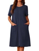 Roupão de banho Ekouaer Zipper Waffle Knit de manga curta para mulheres