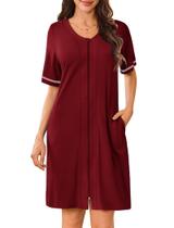 Roupão de banho feminino Ekouaer com zíper, mangas curtas, vinho tinto Roupão de banho feminino Ekouaer com zíper, mangas curtas, vinho tinto