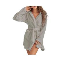 Roupão De Banho Feminino Quente E Confortável Com Capuz, Em Pelúcia Macia, Cor Sólida, Para Inverno,