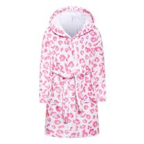 Roupão de banho Umeyda Girls com capuz quente de flanela rosa leopardo 11-12Y