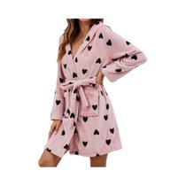 Roupão De Flanela Feminino Com Estampa De Vaca Leiteira, Manga Longa, Decote Em V, Cinto Frontal,