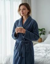 Roupão de Microfibra Basic Liso Realce Premium M Azul Sultan