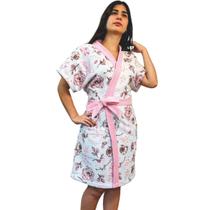 Roupão feminino adulto atoalhado manga curta estampado-lepper