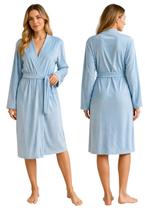 Roupão Feminino Robe Kimono Aveludado com Toque de Seda Cor:AzulTamanho:G