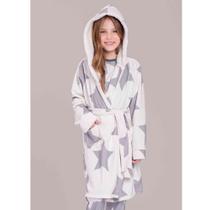 Roupao Infantil Fleece Lua Lua Starry Estrelas Branco Roupao Infantil Fleece Lua Lua Starry Estrelas Branco