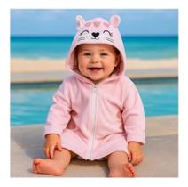 Roupão Infantil Ziper Capuz Forrado Atoa Branco Leão 6 Anos