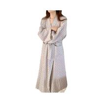 Roupão Kimono Feminino Xadrez De Manga Longa Com Decote Em V E Amarrações, Camisola Sexy Para Noite