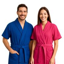 Roupão Kit Casal Azul e Pink Exclusivo Extra Macio Seca Facil Namorados Casados Ficantes