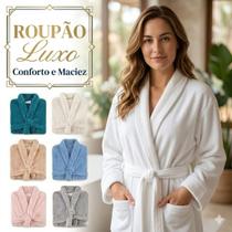 Roupão Luxo Branco Neo Velour Ultra Macio Aveludado Microfibra Adulto M e G Unissex Masculino e Feminimo Blogueiras