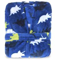 Roupão Microfibra Infantil P Toque Flannel Com Capuz Bene Casa - Azul Dinossauros