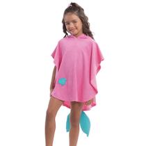 Roupão Poncho Infantil Atoalhado com Capuz Sereia Rosa Cecí