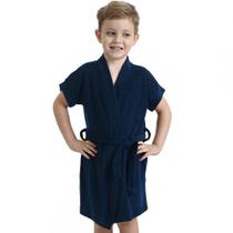 Roupão Puff Atoalhado Infantil Unissex - Marinho - M