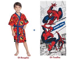 Roupão spider man infantil aveludado+toalha de banho-lepper