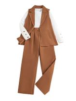 Roupas: camiseta feminina Milumia de manga comprida de 3 peças e colete blazer com calça marrom escuro de 11 anos Roupas: camiseta feminina Milumia de manga comprida de 3 peças e colete blazer com calça marrom escuro de 11 anos
