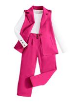 Roupas: camiseta feminina Milumia de manga comprida de 3 peças e colete blazer com calças rosa choque 10Y
