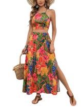 Roupas de 2 peças BEAUDRM Tropical Print Beach Resort Wear Women Roupas de 2 peças BEAUDRM Tropical Print Beach Resort Wear Women