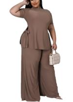 Roupas de 2 peças MRSFITOK Wide Leg Sweatsuit Brown XXL para mulheres
