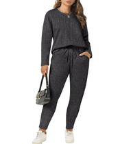 Roupas de 2 peças RITERA Plus Size para mulheres, gola redonda, cinza Roupas de 2 peças RITERA Plus Size para mulheres, gola redonda, cinza