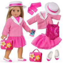 Roupas de boneca de 18 polegadas ZITA ELEMENT Conjunto de roupa rosa de 8 peças