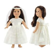 Roupas de boneca Emily Rose, lindo vestido de noiva de noiva de 18 polegadas