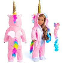 Roupas de boneca: pijamas Sweet Dolly Unicorn para boneca de 18 polegadas