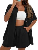 Roupas de duas peças APAFES femininas de verão: algodão, linho, preto Roupas de duas peças APAFES femininas de verão: algodão, linho, preto
