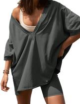 Roupas de duas peças TAQCUX 2 para mulheres e camisetas de verão com decote em V