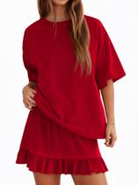 Roupas de duas peças Yousify Summer, manga curta, vermelha, 2GG, feminina