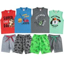 Roupas de Menino Infantil Masculina com 4 Conjuntos de Verão Calor Regatas Bermudas