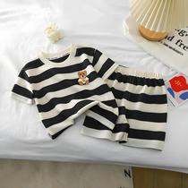 Roupas De Verão Para Meninos E Meninas Conjunto De Camiseta Listrada De Manga Curta 2 Peças Roupas De Verão Para Meninos E Meninas Conjunto De Camiseta Listrada De Manga Curta 2 Peças