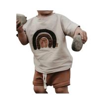 Roupas De Verão Para Meninos E Meninas, Shorts De Cor Sólida, Camiseta, Sorvete, Arco-íris, Algodão,