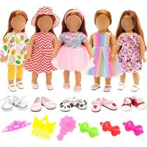 Roupas e Acessórios para Bonecas American Girl de 18 Polegadas - Kit com 5 Conjuntos e 2 Pares de Sapatos