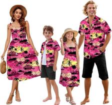 Roupas familiares combinando Sangtree Hawaiian Hot Pink para pai e filho