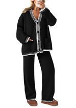 Roupas femininas Loungewear PRETTYGARDEN de 2 peças pretas pequenas Roupas femininas Loungewear PRETTYGARDEN de 2 peças pretas pequenas