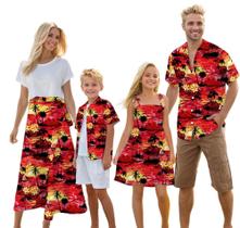 Roupas havaianas combinando Camisa vermelha Cromoncent Family Roupas havaianas combinando Camisa vermelha Cromoncent Family