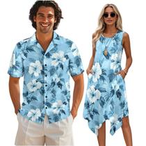 Roupas havaianas combinando para casais YECARYPOD Blue Hibiscus Roupas havaianas combinando para casais YECARYPOD Blue Hibiscus