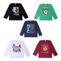 Roupas Infantil Infanto-Juvenil Menino Kit Com 5 Camiseta Blusas Juvenil Manga longa