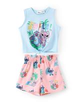 Roupas infantis Disney Lilo & Stitch de 2 peças para meninas, conjunto curto Stitch Girl sem mangas e calças elásticas, 2 peças, conjuntos de roupas de verão, uso diário casual, azul claro, 4-5 anos Roupas infantis Disney Lilo & Stitch de 2 peças para meninas, conjunto curto Stitch Girl sem mangas e calças elásticas, 2 peças, conjuntos de roupas de verão, uso diário casual, azul claro, 4-5 anos