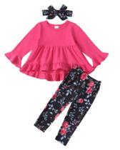 Roupas: Kucnuzki 2T Girl, camisas de manga comprida, calças cor-de-rosa