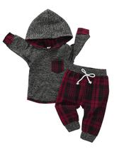 Roupas para bebês, conjunto de calças com capuz xadrez Saeaby de 6 a 12 meses