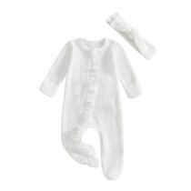 Roupas para meninas com babados Solid Footies Knit Macacões 6-12M Roupas para meninas com babados Solid Footies Knit Macacões 6-12M