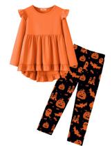 Roupas Yekaty Girls, blusa de manga com babados e calça de cintura alta, 10Y