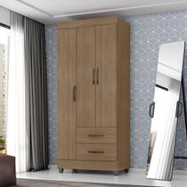 Roupeiro 03 Portas 2 Gavetas Lite Carvalho Oak 76cm Largura Quarto Solteiro MDP