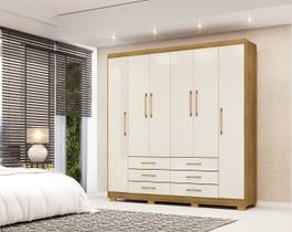 Roupeiro 100% MDF Canadá 223cm 6 Gavetas e 6 Portas - Nature/ Champanhe Vila Rica