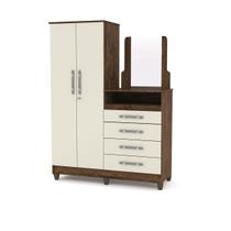 Roupeiro 2 Portas + Cômoda Line 4 Gavetas com Espelho Imbuia/Champanhe para Quarto - Vila Rica