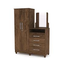 Roupeiro 2 Portas + Cômoda Line 4 Gavetas com Espelho Imbuia Rústico para Quarto - Vila Rica