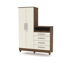 Roupeiro 2 Portas + Cômoda Line 4 Gavetas Imbuia/Champanhe para Quarto Dormitório - Vila Rica Roupeiro 2 Portas + Cômoda Line 4 Gavetas Imbuia/Champanhe para Quarto Dormitório - Vila Rica