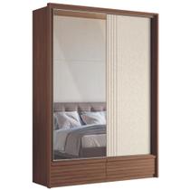 Roupeiro 2 Portas Ripado Com Espelho Flex Lens Jatoba Areia