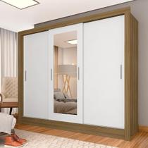 Roupeiro 3 Portas Casal Com 2 Espelhos Aurora Bore/bran - M. Arapongas - A Móveis Arapongas